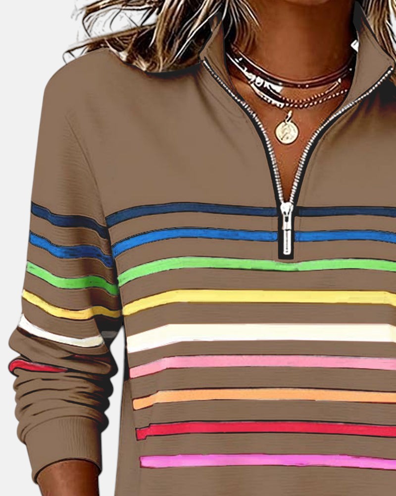 Women's Rainbow Striped Zip Sweatshirt