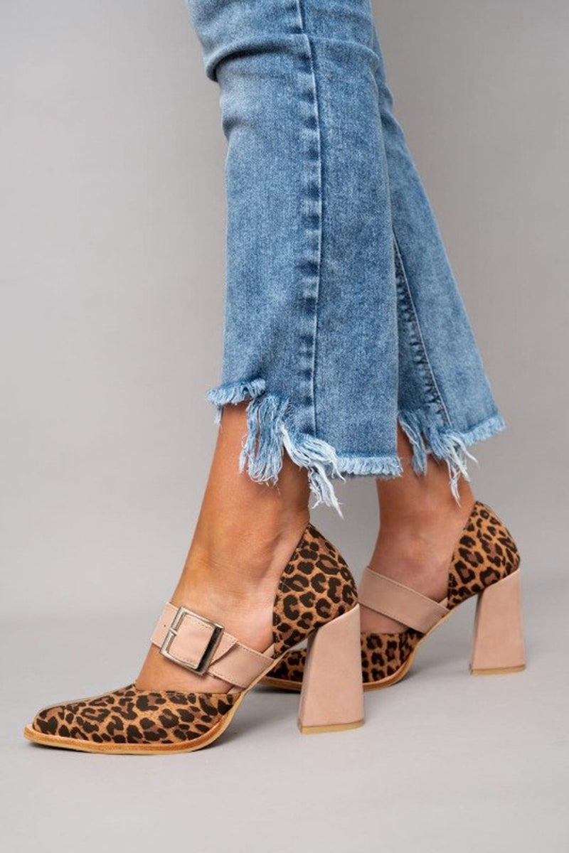 Women's Leopard Suede Sandals with Stable Heel