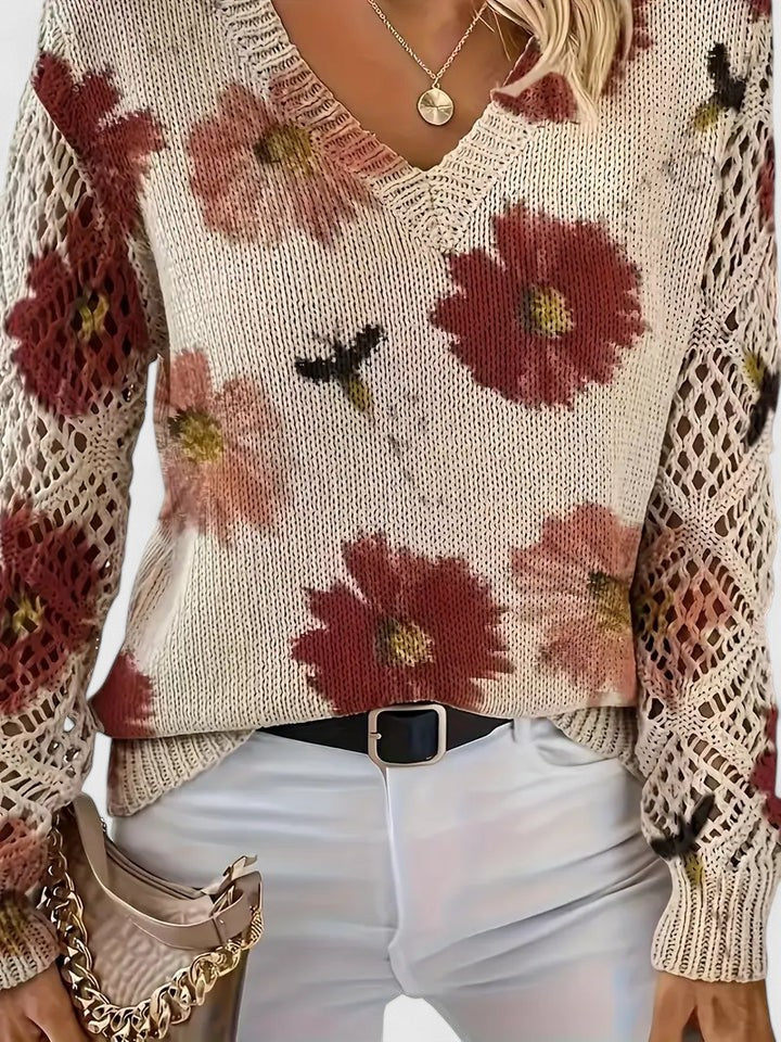Women's Elegant Sweater with Floral Pattern