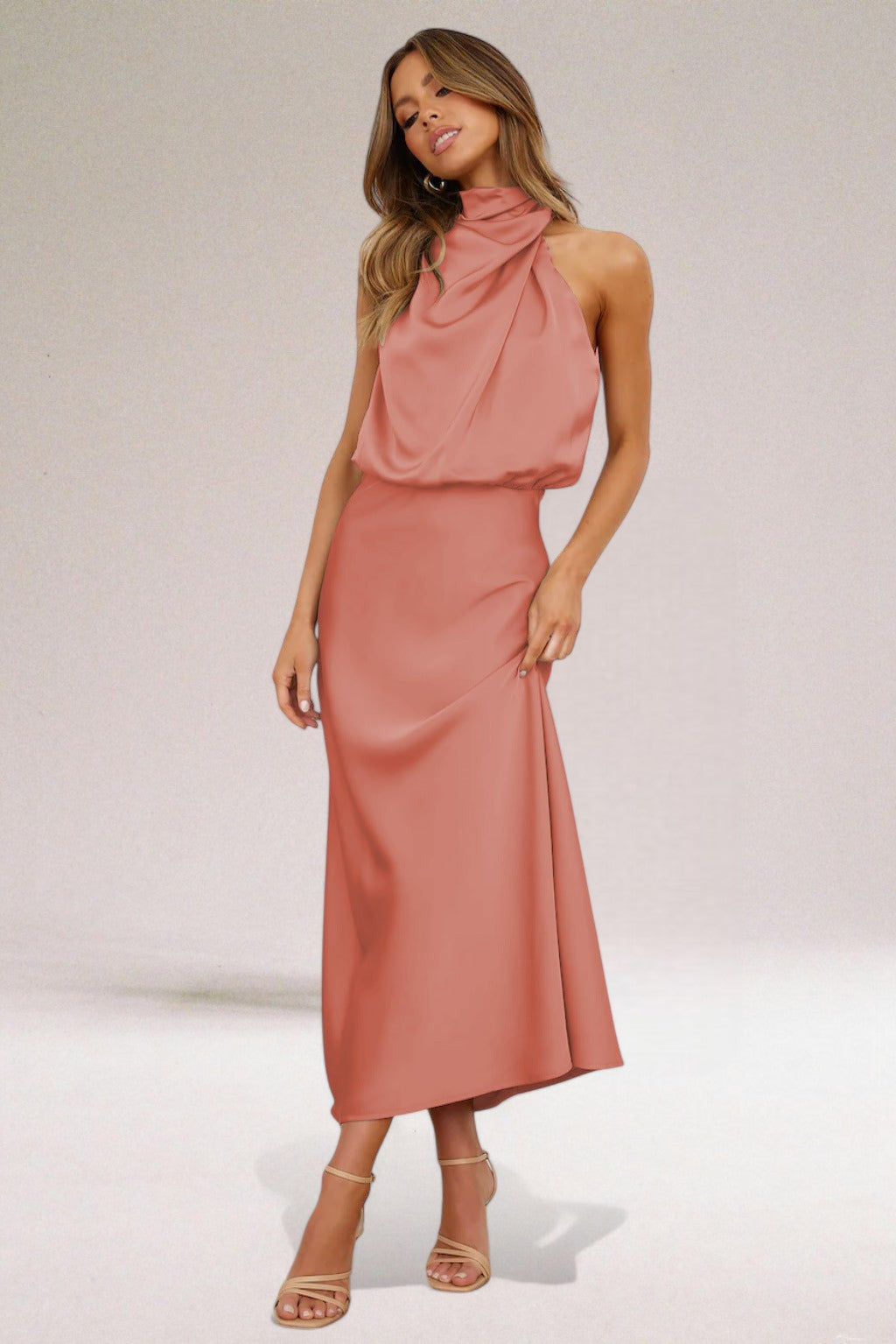 Women's Elegant Satin Halter Neck Dress