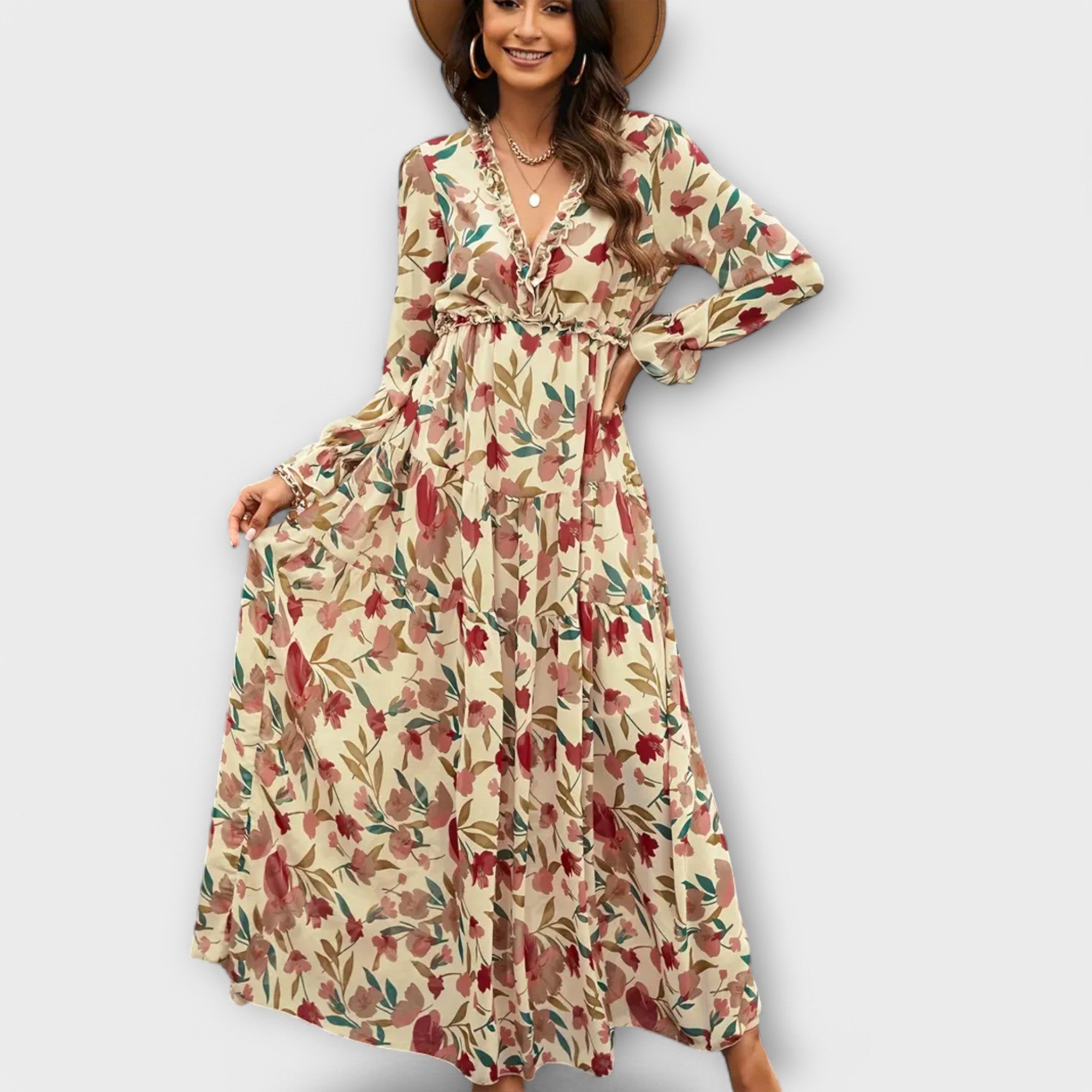 Women's Floral V-Neck Maxi Dress
