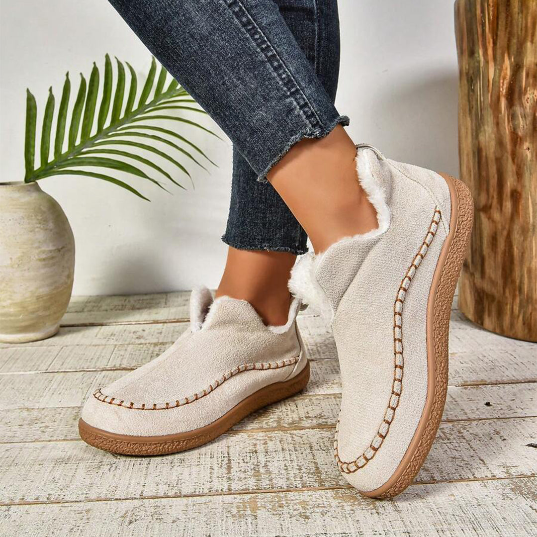 Women's Warm Fur Lined Slip-On Ankle Boots with Anti-slip Thick Sole
