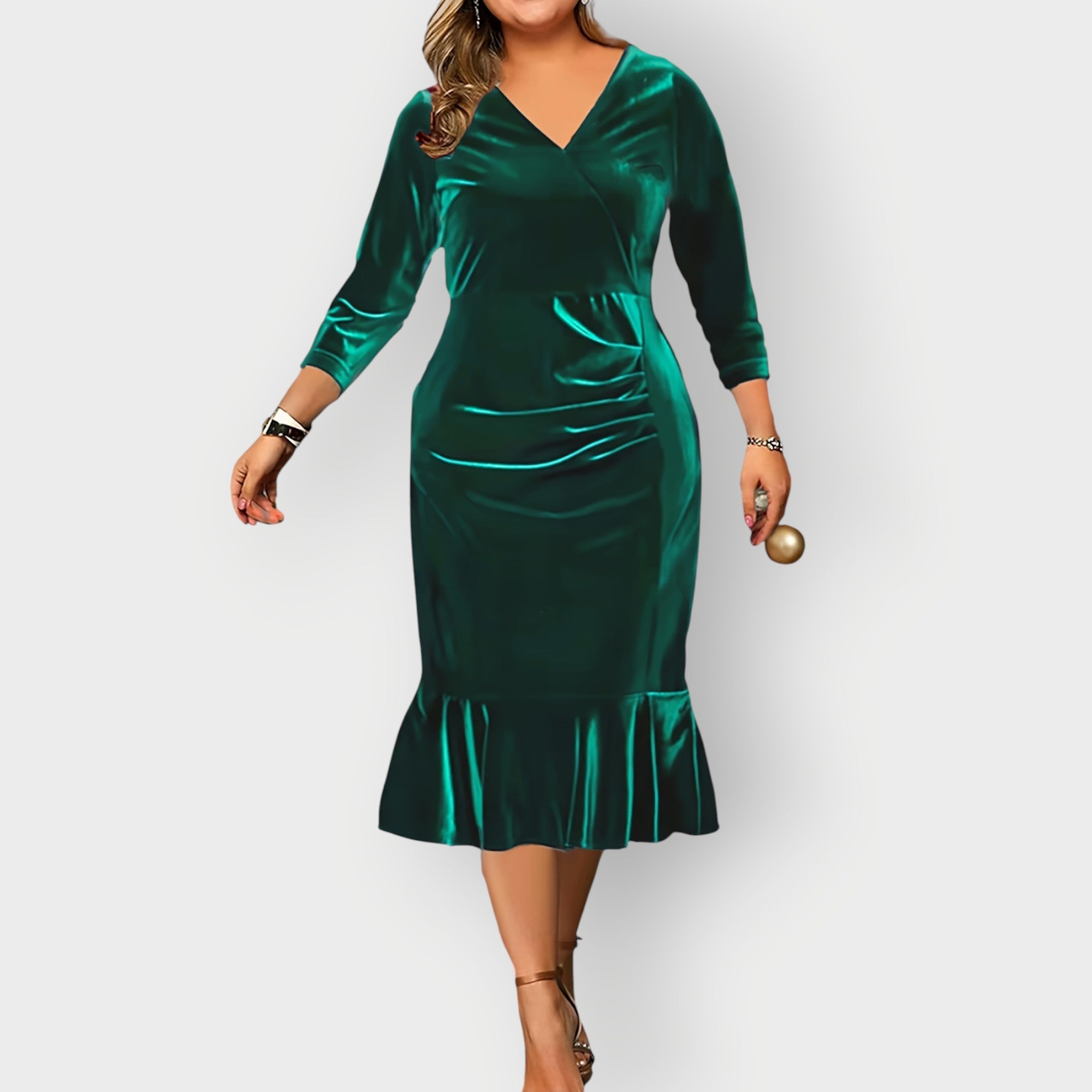 Women's Luxe Velvet Ruffle Midi Dress