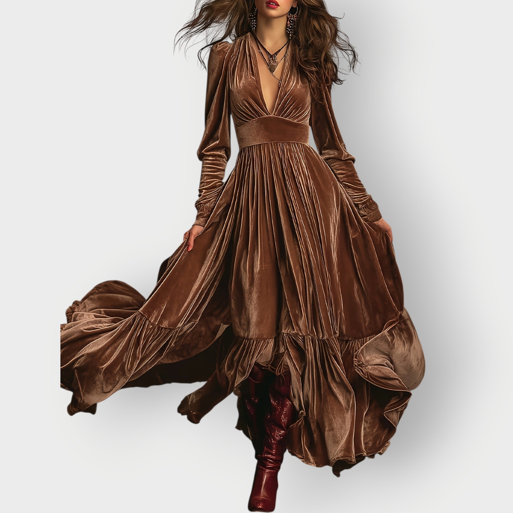 Women's Vintage A-Line Velvet Maxi Dress