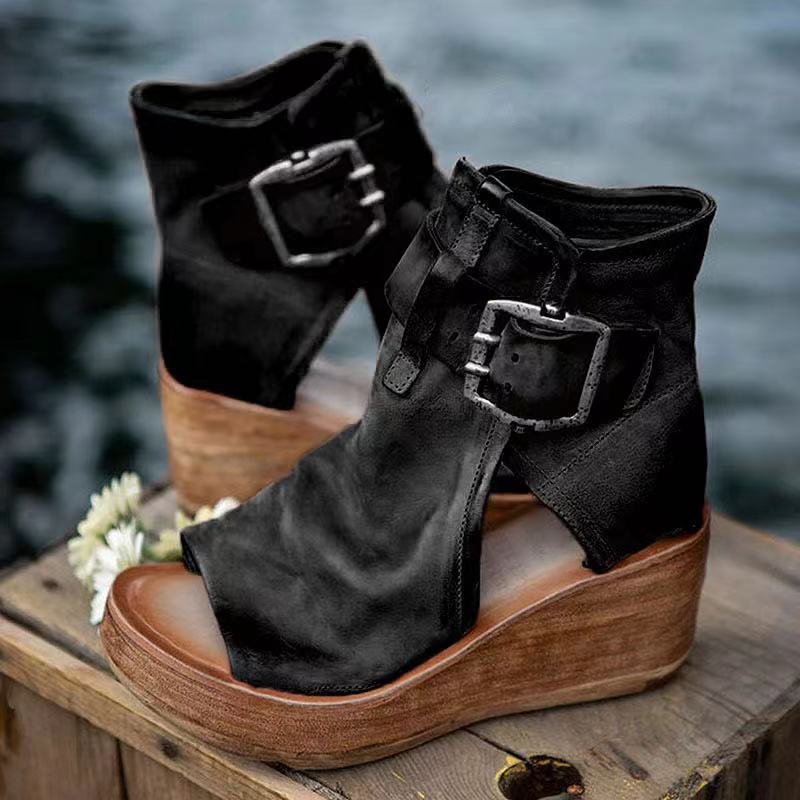 Women's Wedge Sandals with Buckle in Boho Style