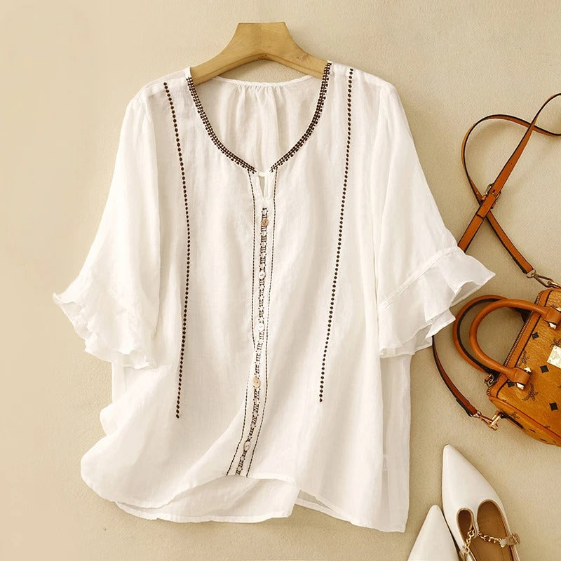 Women's Pattern Ruffle Sleeve Blouse