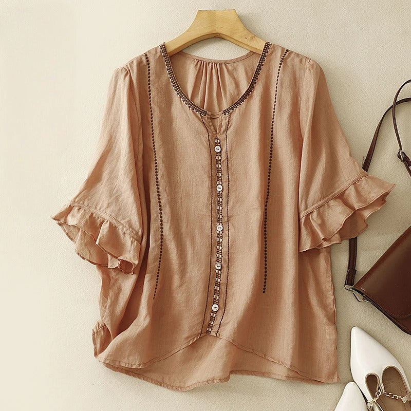 Women's Pattern Ruffle Sleeve Blouse