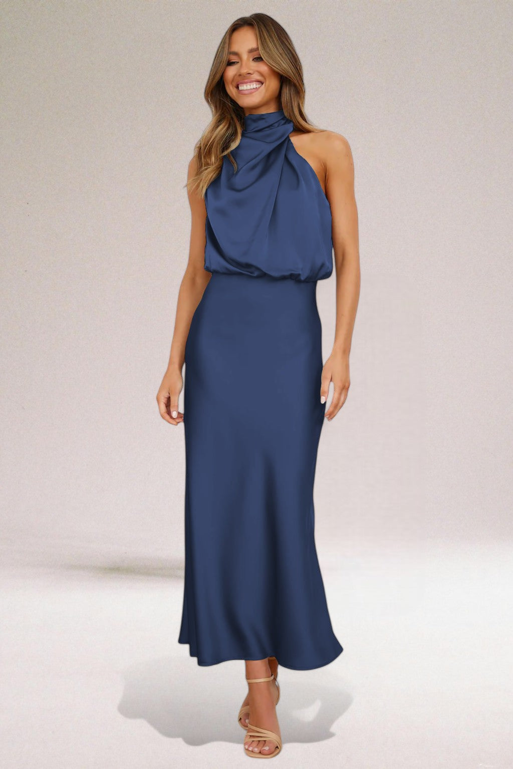 Women's Elegant Satin Halter Neck Dress