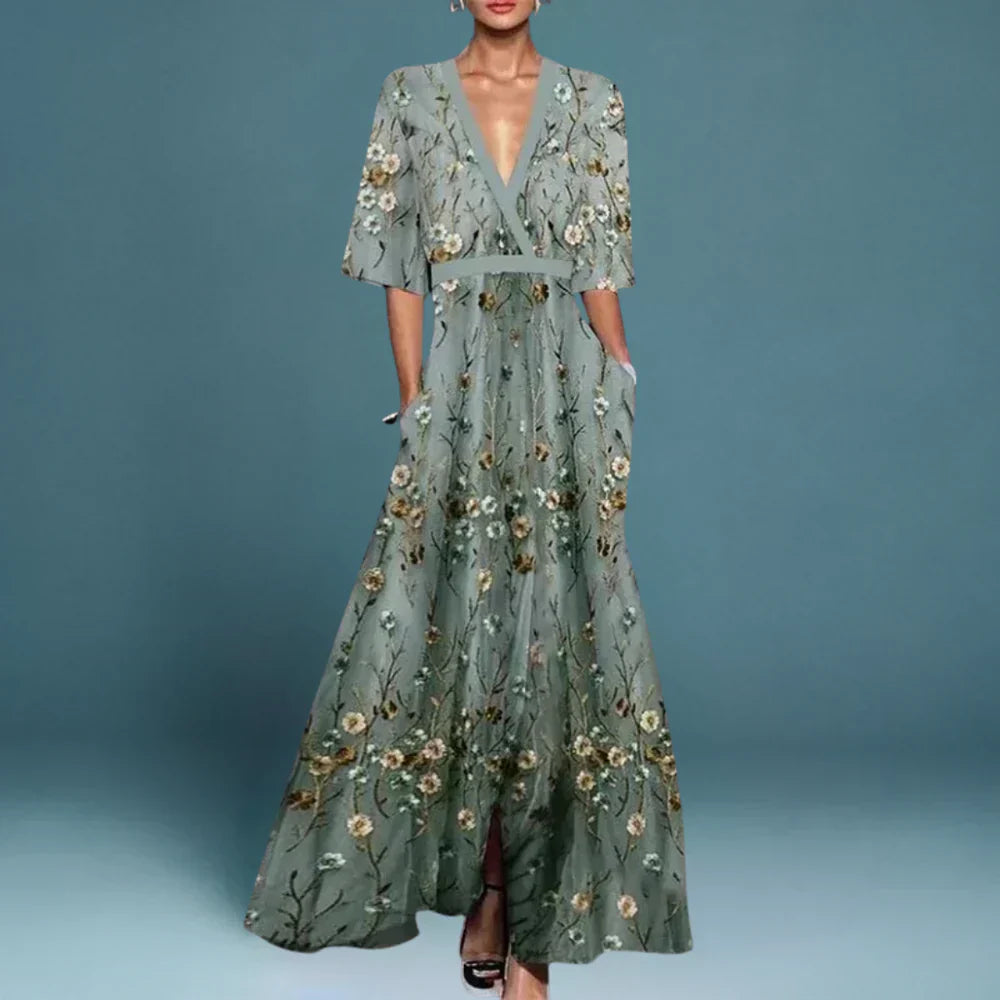 Women's Elegant Maxi Dress with Floral Pattern