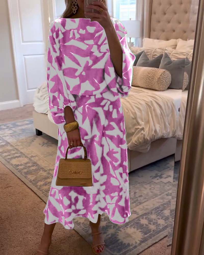 Women's Two-Piece Printed Set with Lantern Sleeves