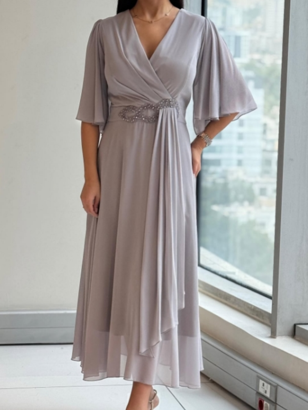 Women's Elegant V-neck maxi dress