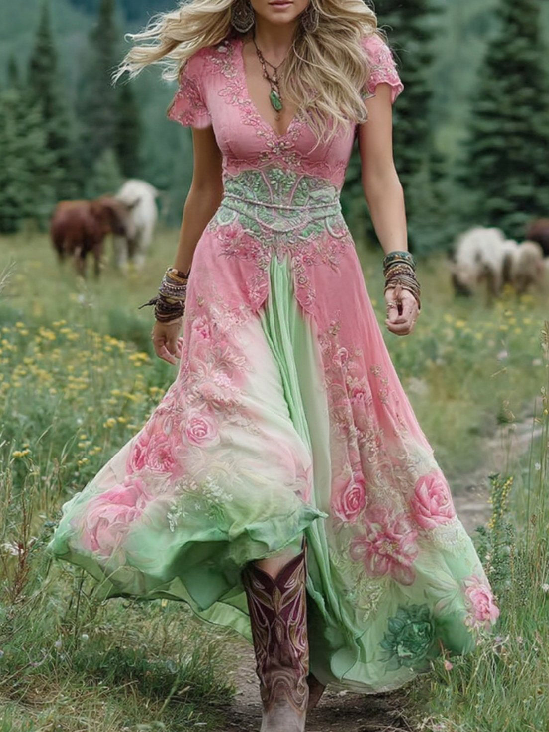 Women's Gradient Floral Maxi Dress