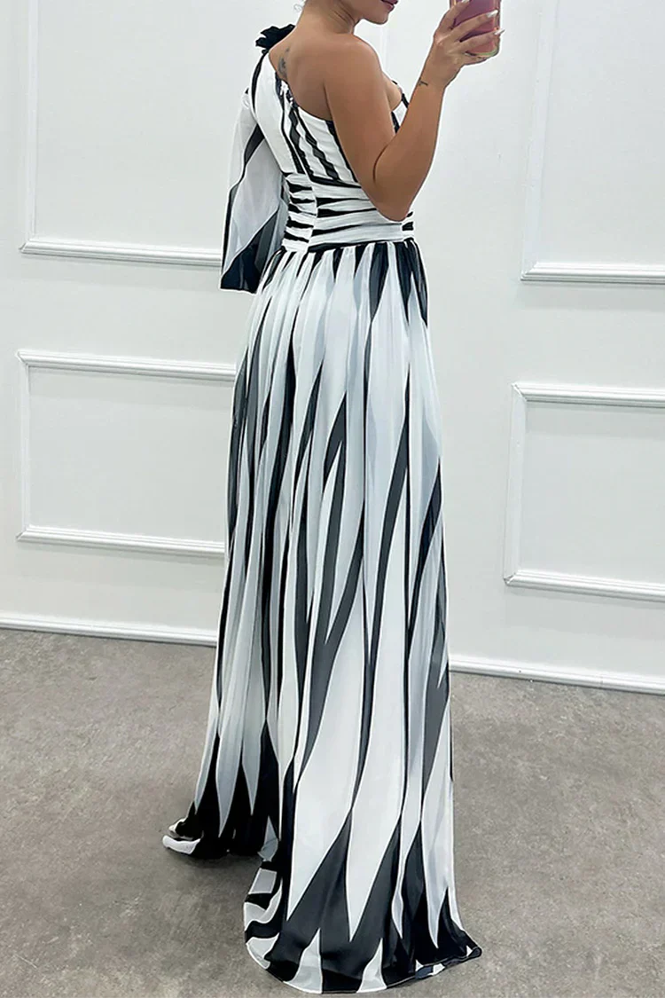 Women's Elegant Striped One Shoulder Maxi Dress
