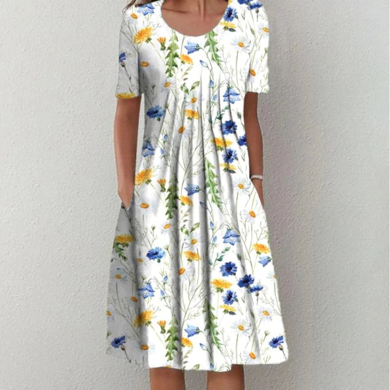 Women's Stylish and Casual Floral Dress with Pockets