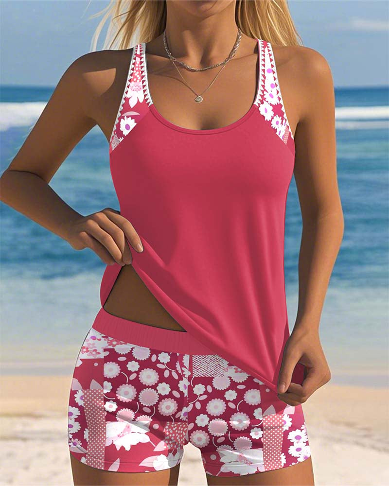 Women's Two-Piece Swimsuit with Comfortable Fit and Floral Beach Style