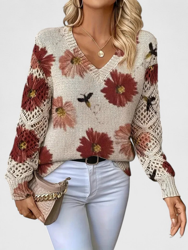 Women's Elegant Sweater with Floral Pattern