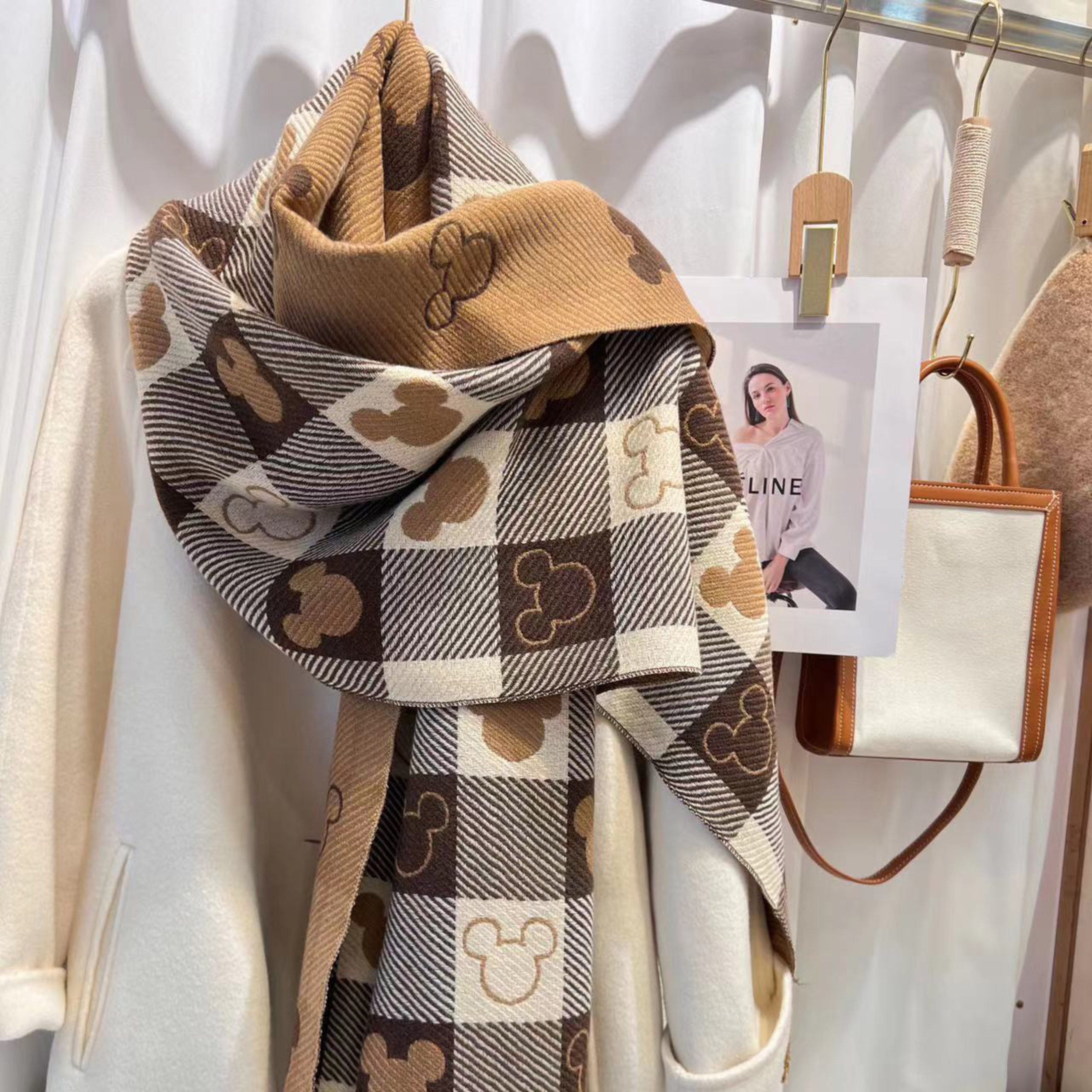 Women's Comfy Warm Plaid Double Side Tassel Scarf