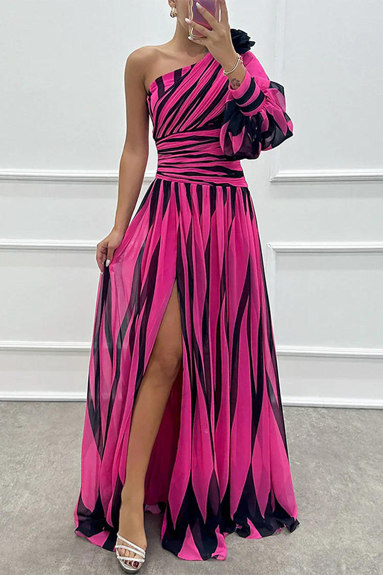 Women's Elegant Striped One Shoulder Maxi Dress