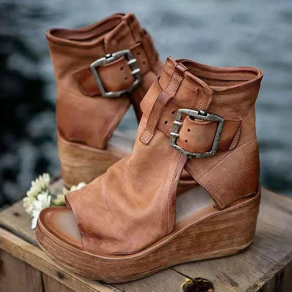 Women's Wedge Sandals with Buckle in Boho Style