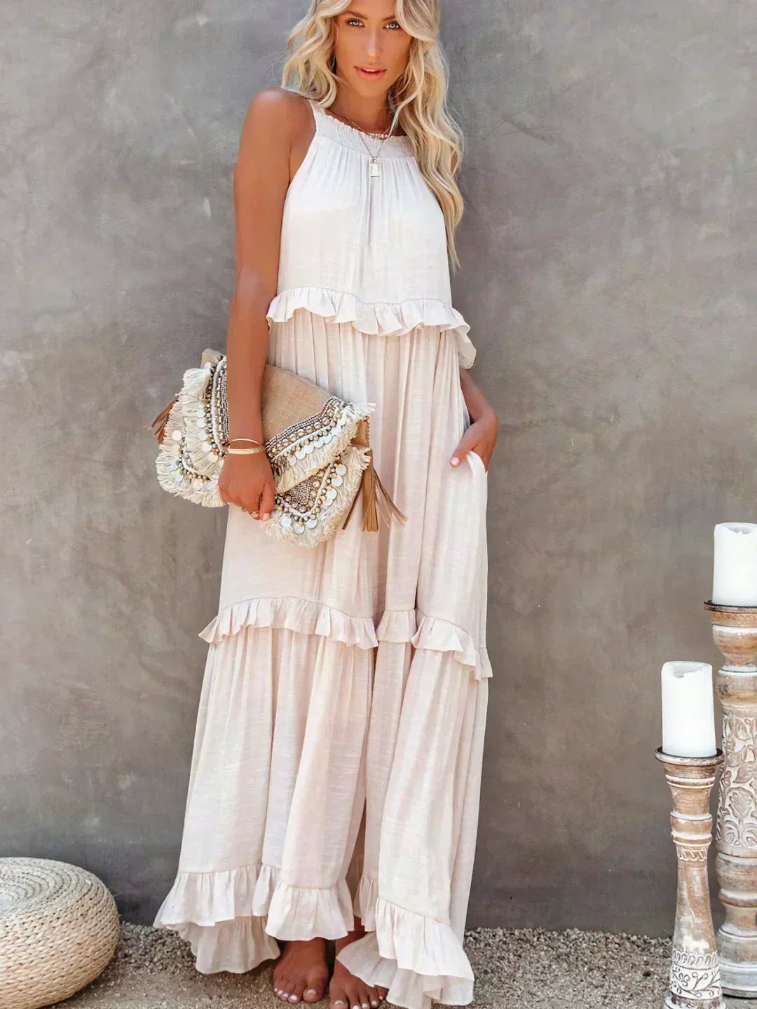 Women's Elegant Sleeveless Dress with Ruffles