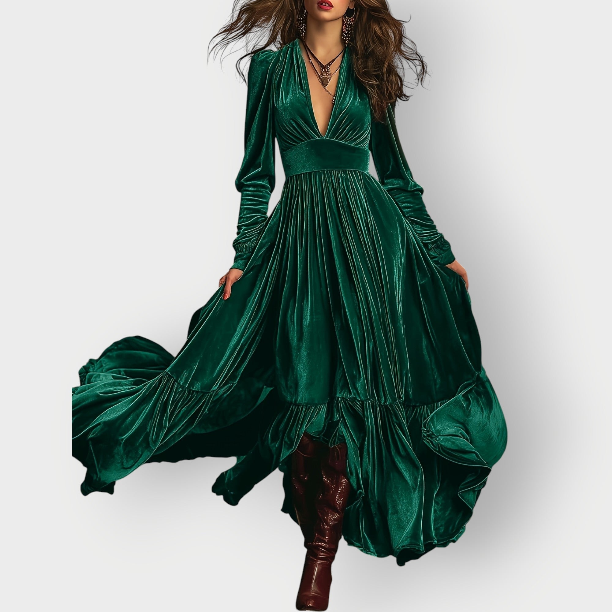 Women's Vintage A-Line Velvet Maxi Dress