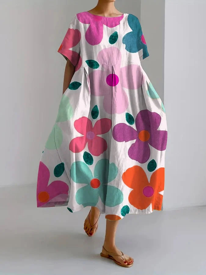 Women's Midi Floral Dress with Carefree Style and Summer Comfort for Colorful Days