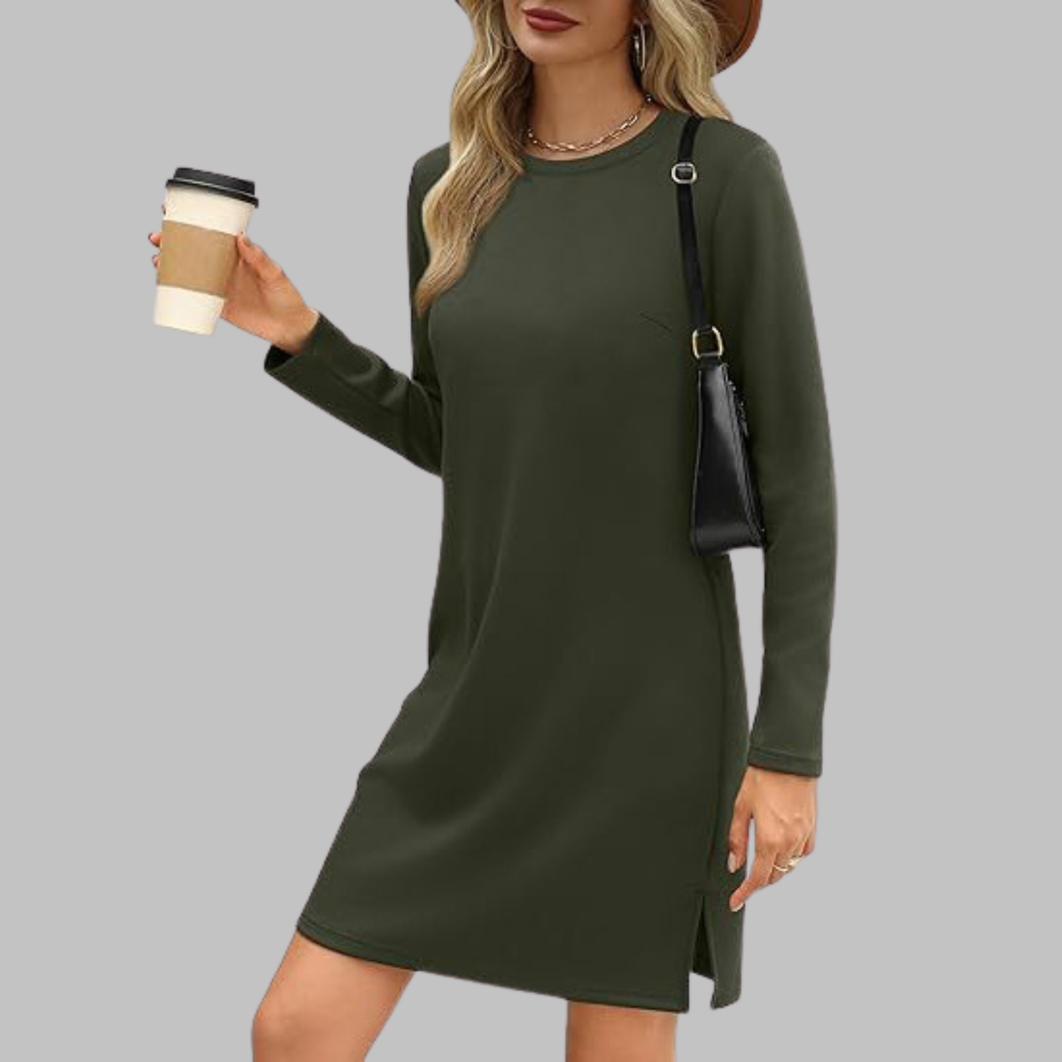 Women's Comfortable Long Sleeve Round Neck Dress