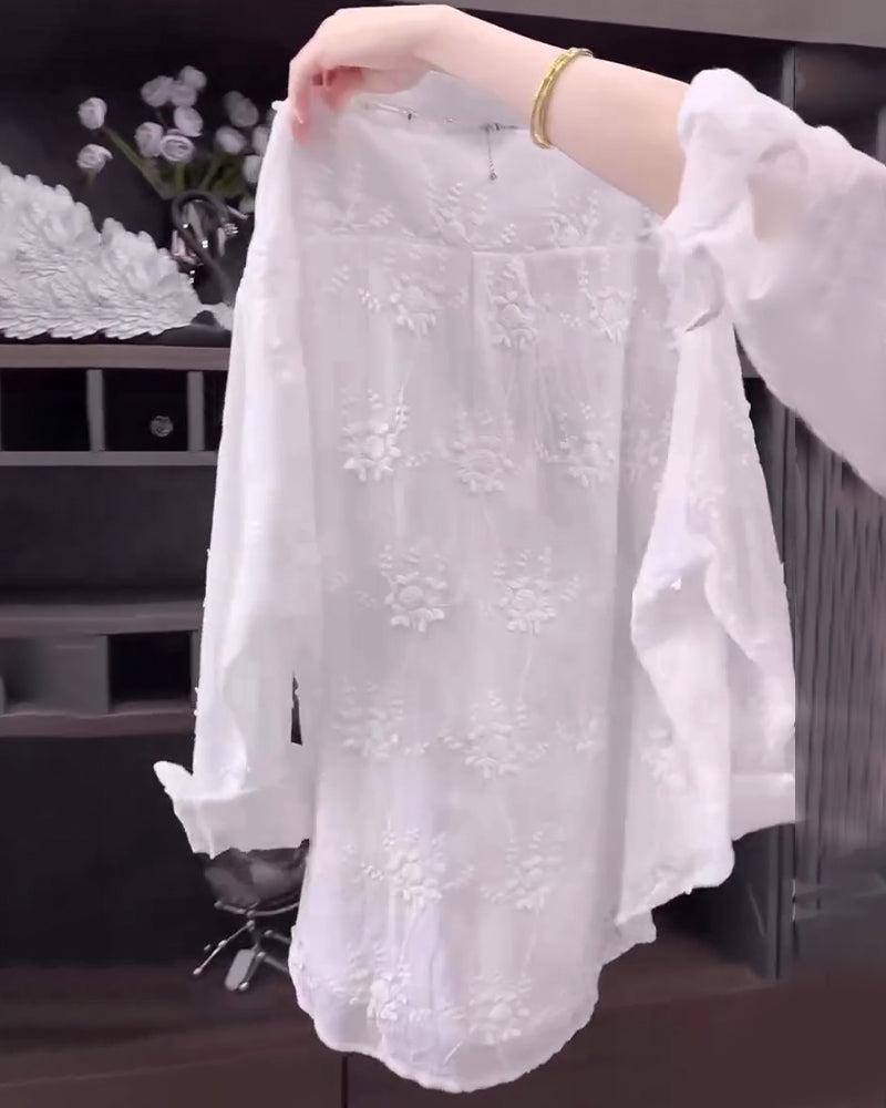 Women's Floral Solid Color Shirt with Dropped Shoulders