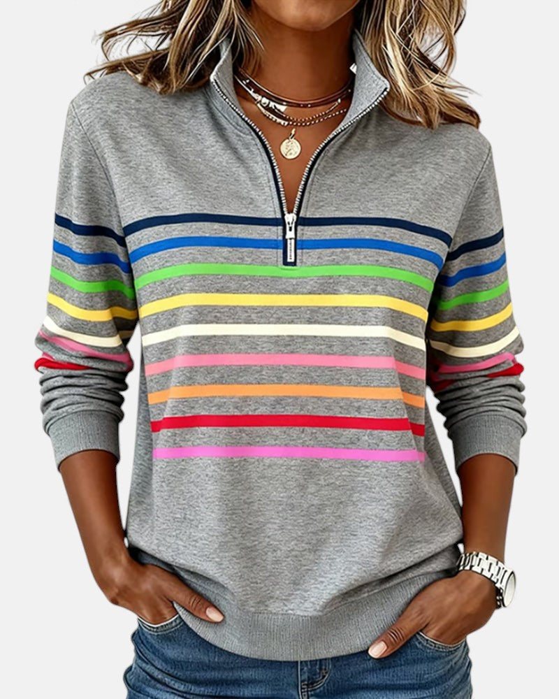 Women's Rainbow Striped Zip Sweatshirt