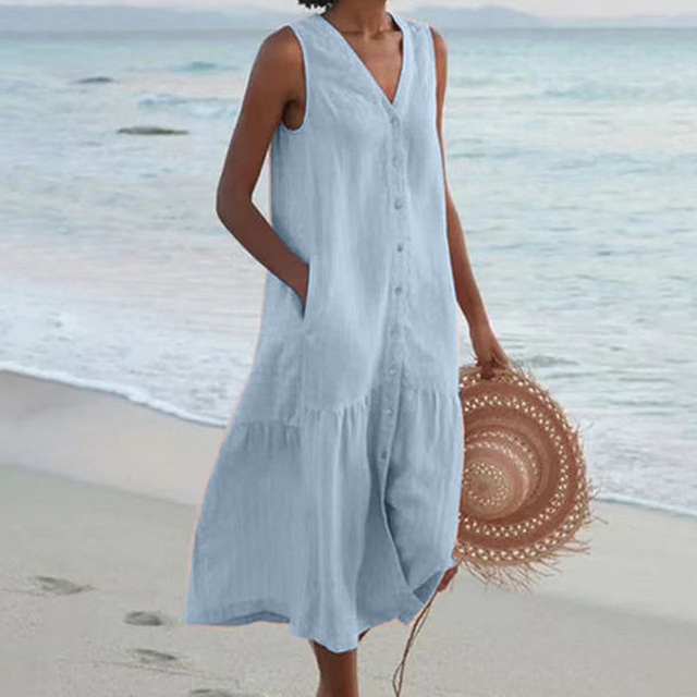 Women's Sleeveless Buttoned Midi Dress