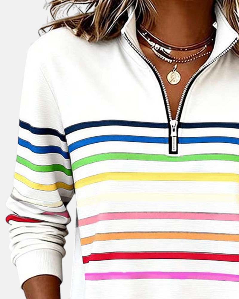 Women's Rainbow Striped Zip Sweatshirt