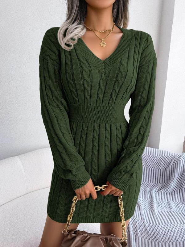 Women's Cozy Long Sleeve V-Neck Dress