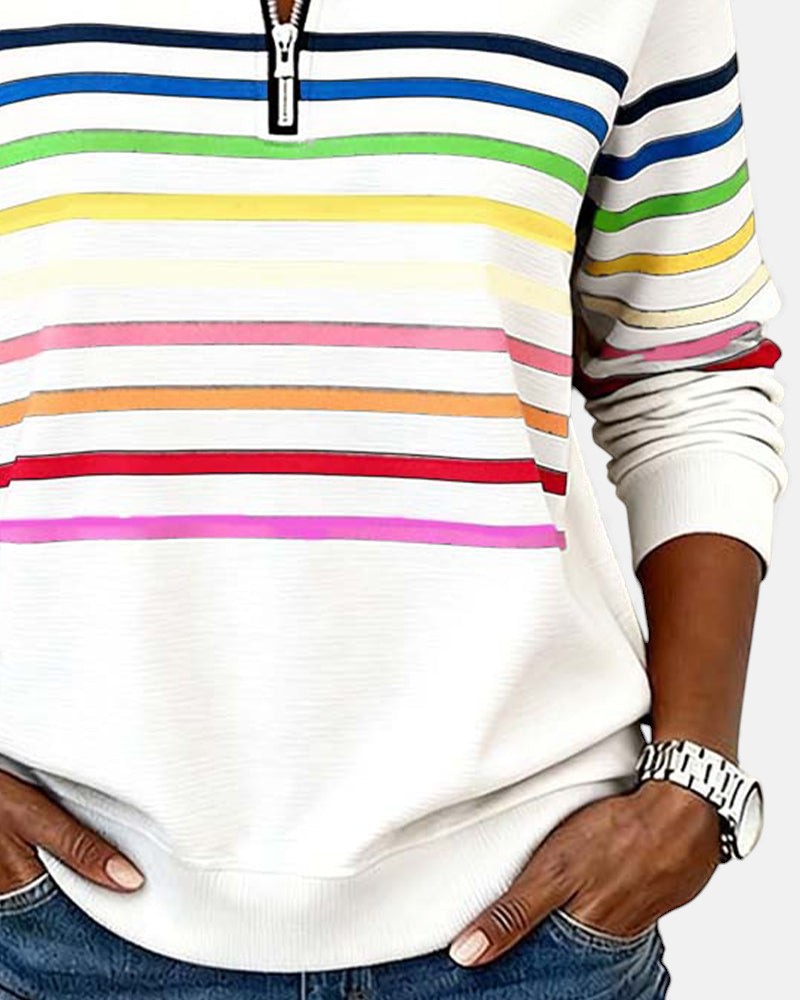 Women's Rainbow Striped Zip Sweatshirt