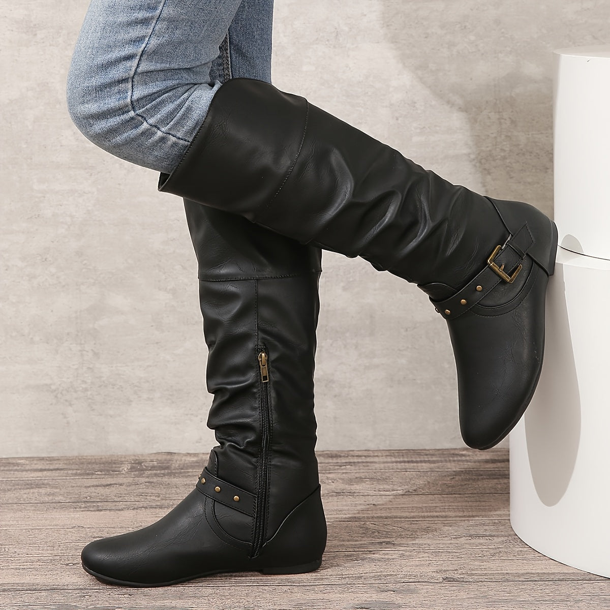 Women's Knee-High Boots with Side Zipper