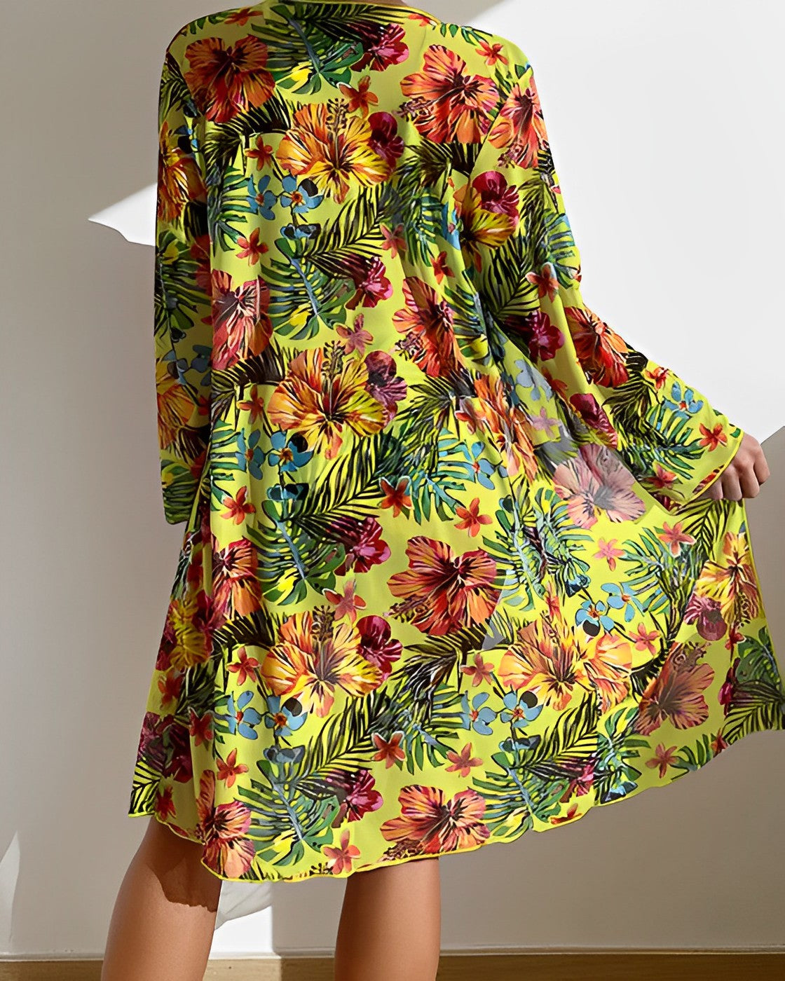 Women's Tropical Print Bikini Set with Cover-Up