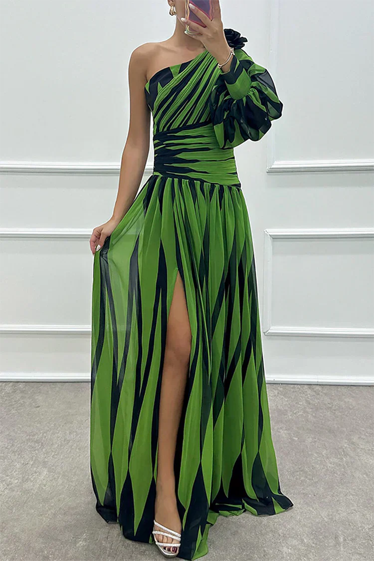 Women's Elegant Striped One Shoulder Maxi Dress