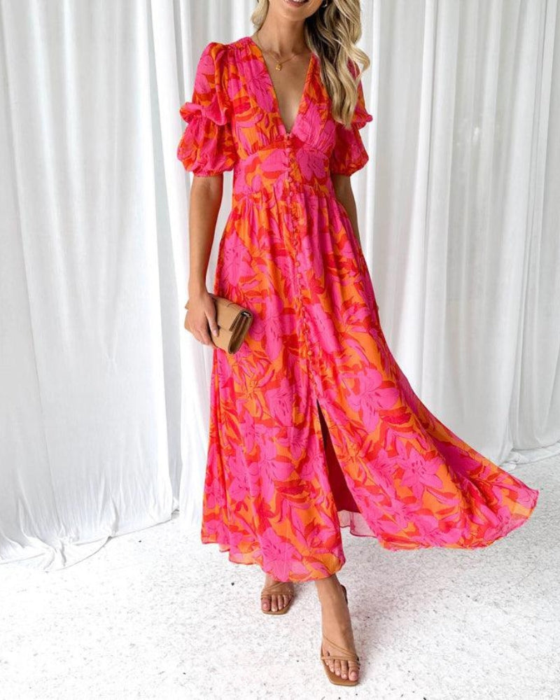 Women's Elegant Maxi Dress in Red Pink