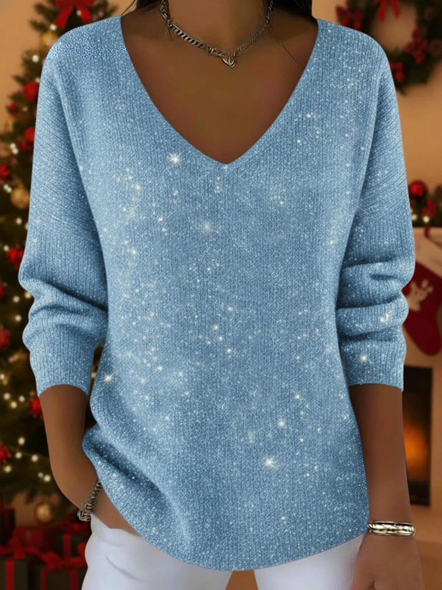 Women's Festive Jumper with V-Neck