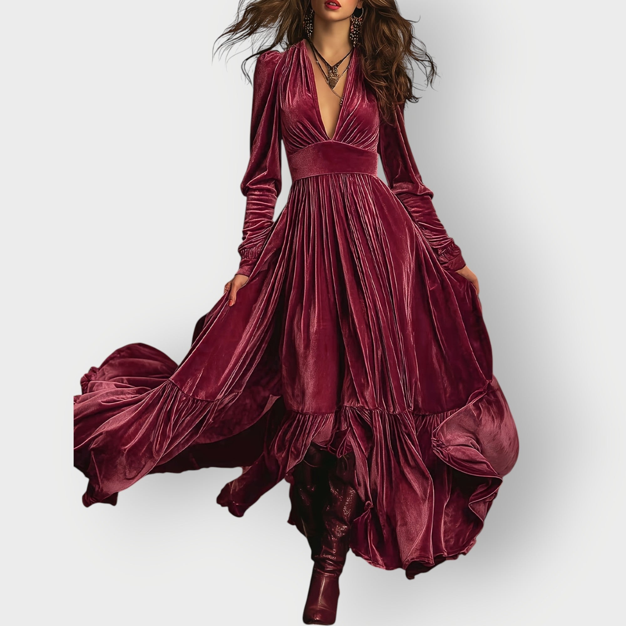 Women's Vintage A-Line Velvet Maxi Dress
