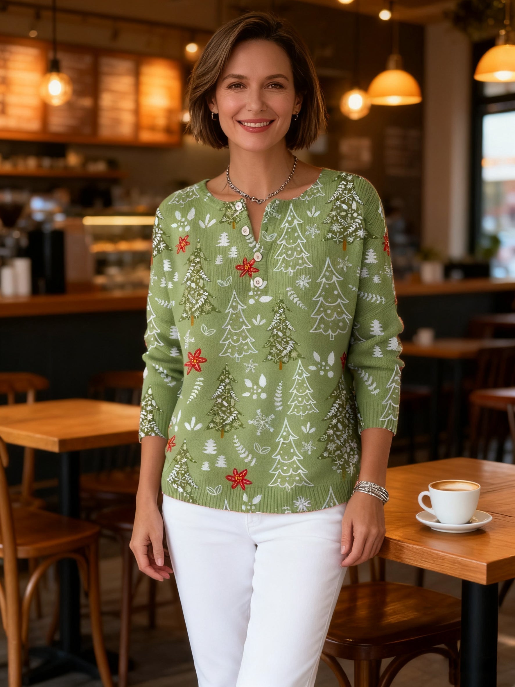 Women's Christmas Sweater with Buttons