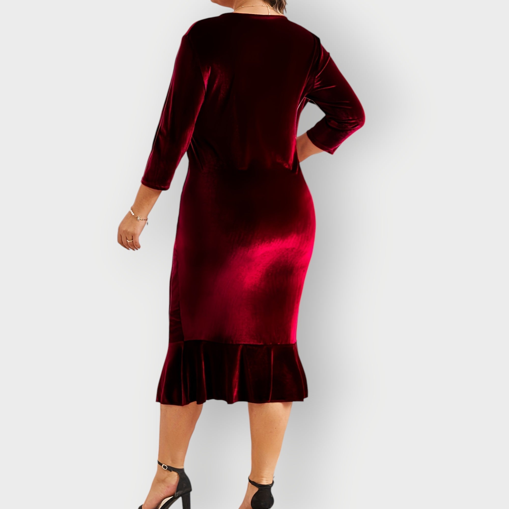 Women's Luxe Velvet Ruffle Midi Dress