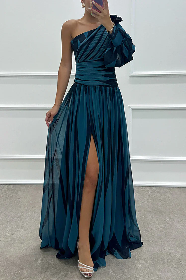 Women's Elegant Striped One Shoulder Maxi Dress