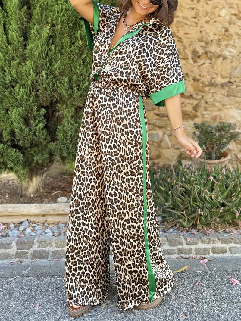 Women's Fluid Leopard Print Wide Ensemble Set