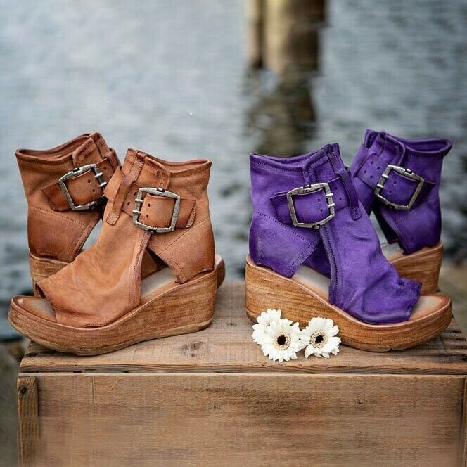 Women's Wedge Sandals with Buckle in Boho Style