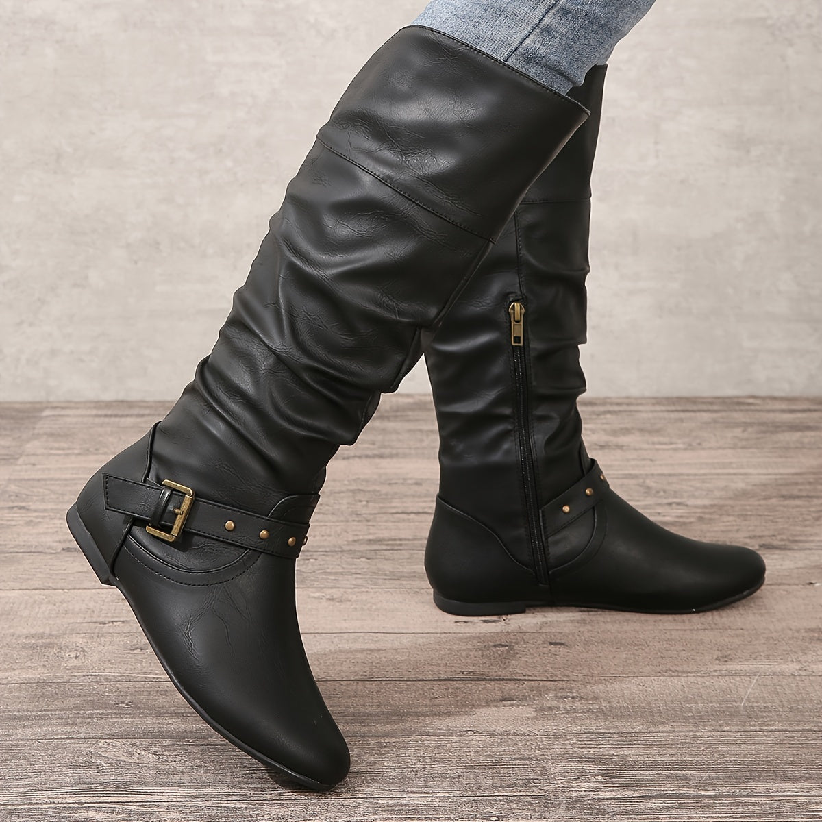 Women's Knee-High Boots with Side Zipper