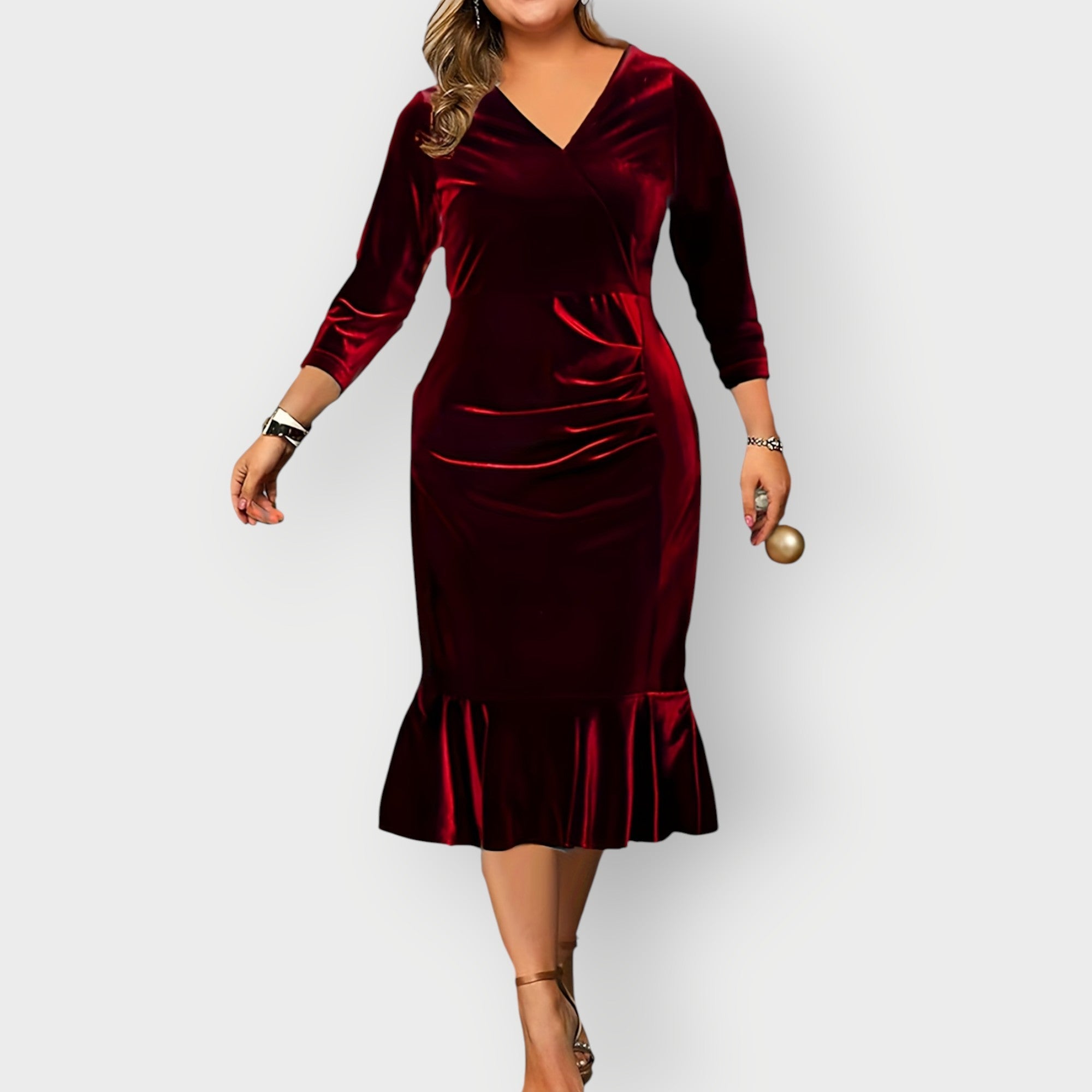 Women's Luxe Velvet Ruffle Midi Dress