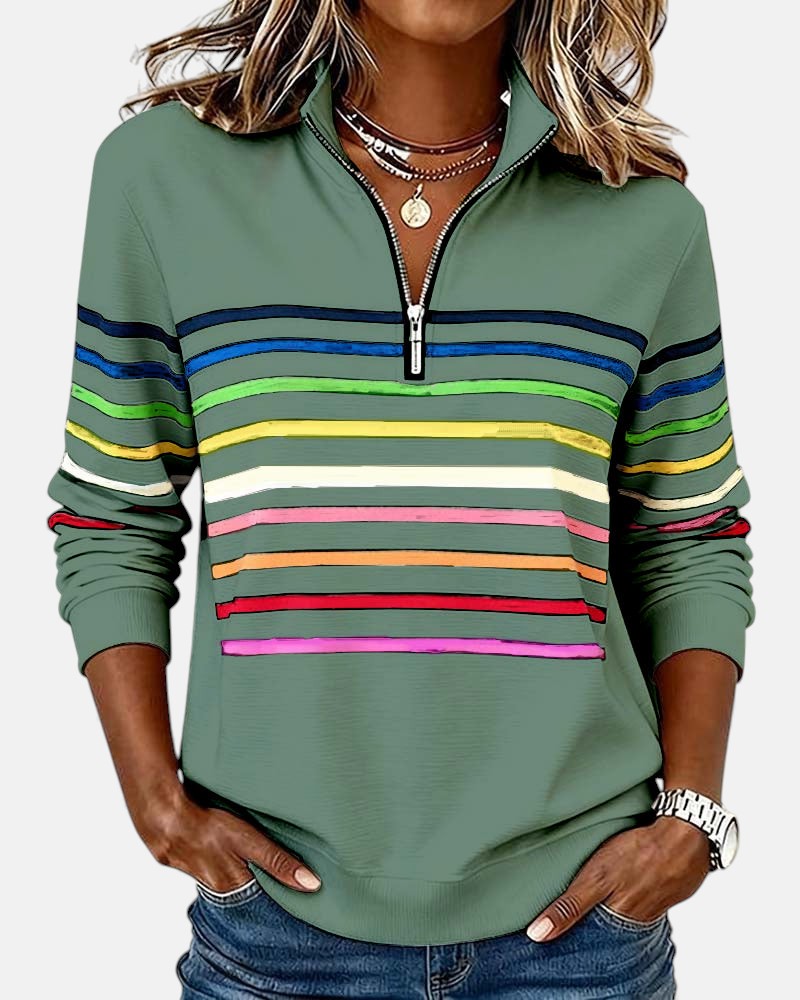 Women's Rainbow Striped Zip Sweatshirt