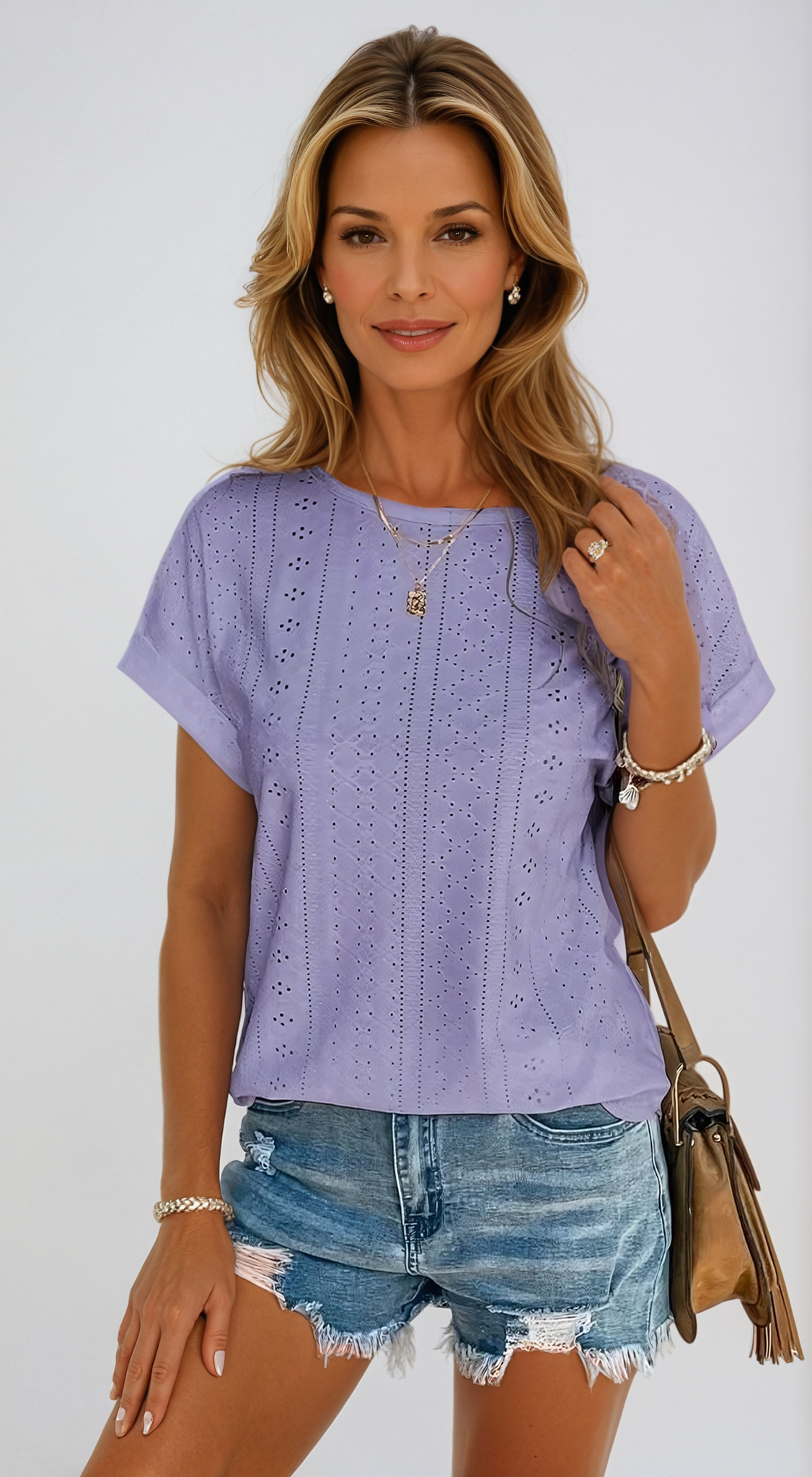 Women's Casual Eyelet Top