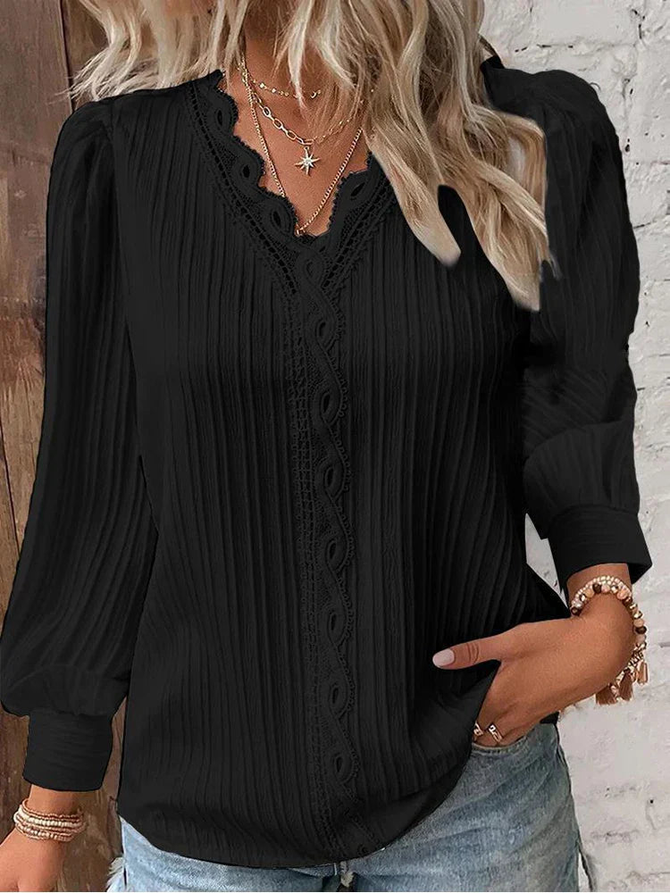 Women's Blouse with Chiffon and Lace Details