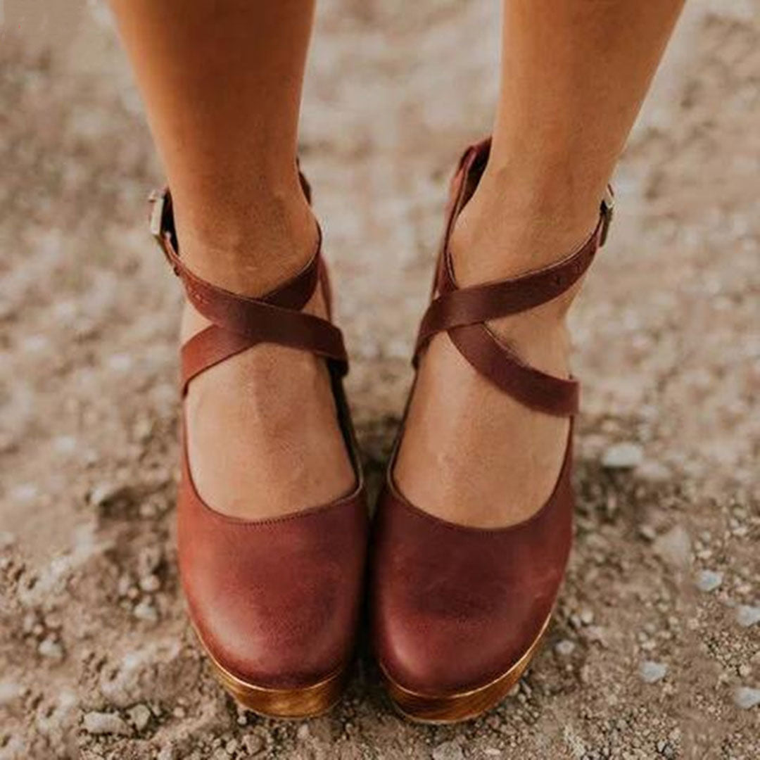 Women's Elegant Wedge Heels with Closed Toe & Ankle Strap